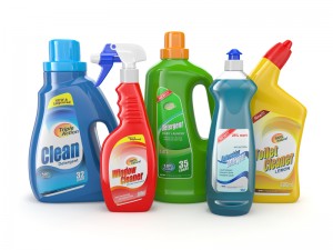 Plastic detergent bottles. Cleaning products.